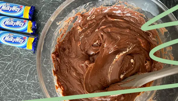 milky way chocolate melting into chocolate fudge